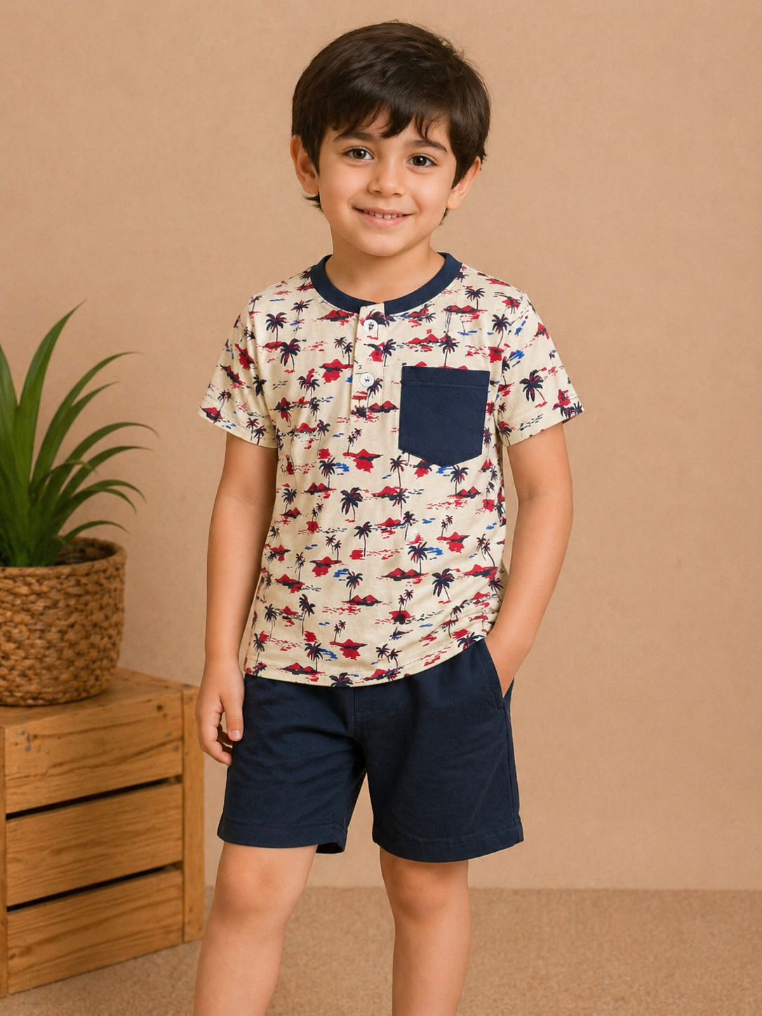Boys Printed Henley Shirt