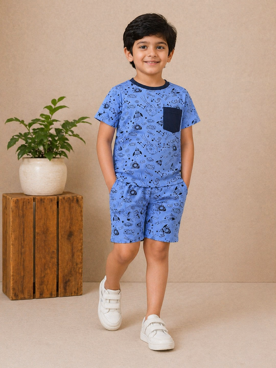 Boys Space Printed Set – Soft Jersey Shorts & Top