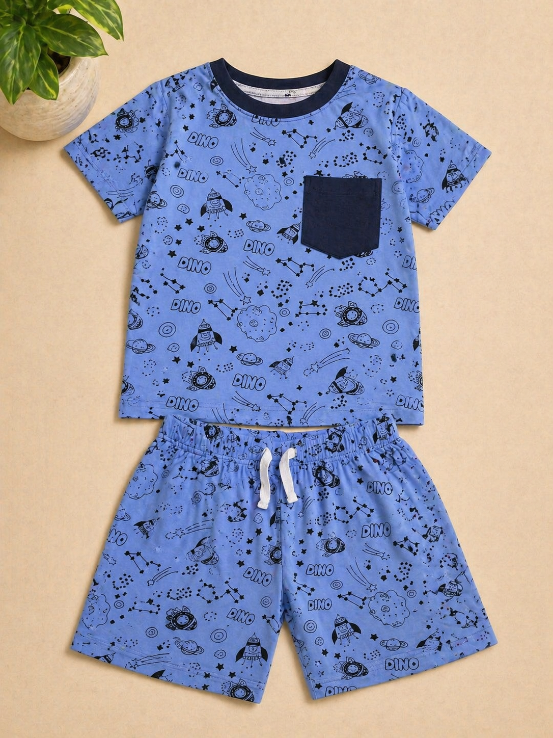 Boys Space Printed Set – Soft Jersey Shorts & Top