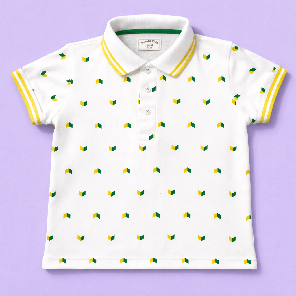 Boys White Printed Polo