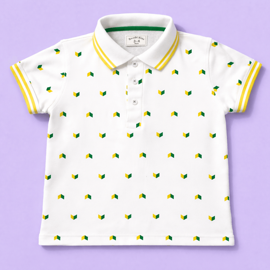 Boys White Printed Polo